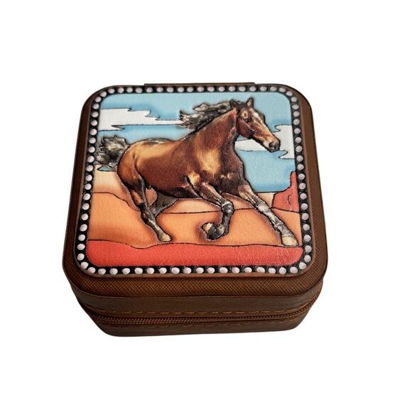Western Wild Mustang Travel Leather Jewelery Box - Picture 1 of 4